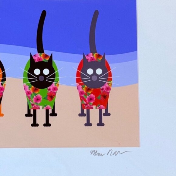 Beach Cats Art Print Tropical Wall Decor Whimsical Signed Modern Pop Artwork Cat - Picture 3 of 8